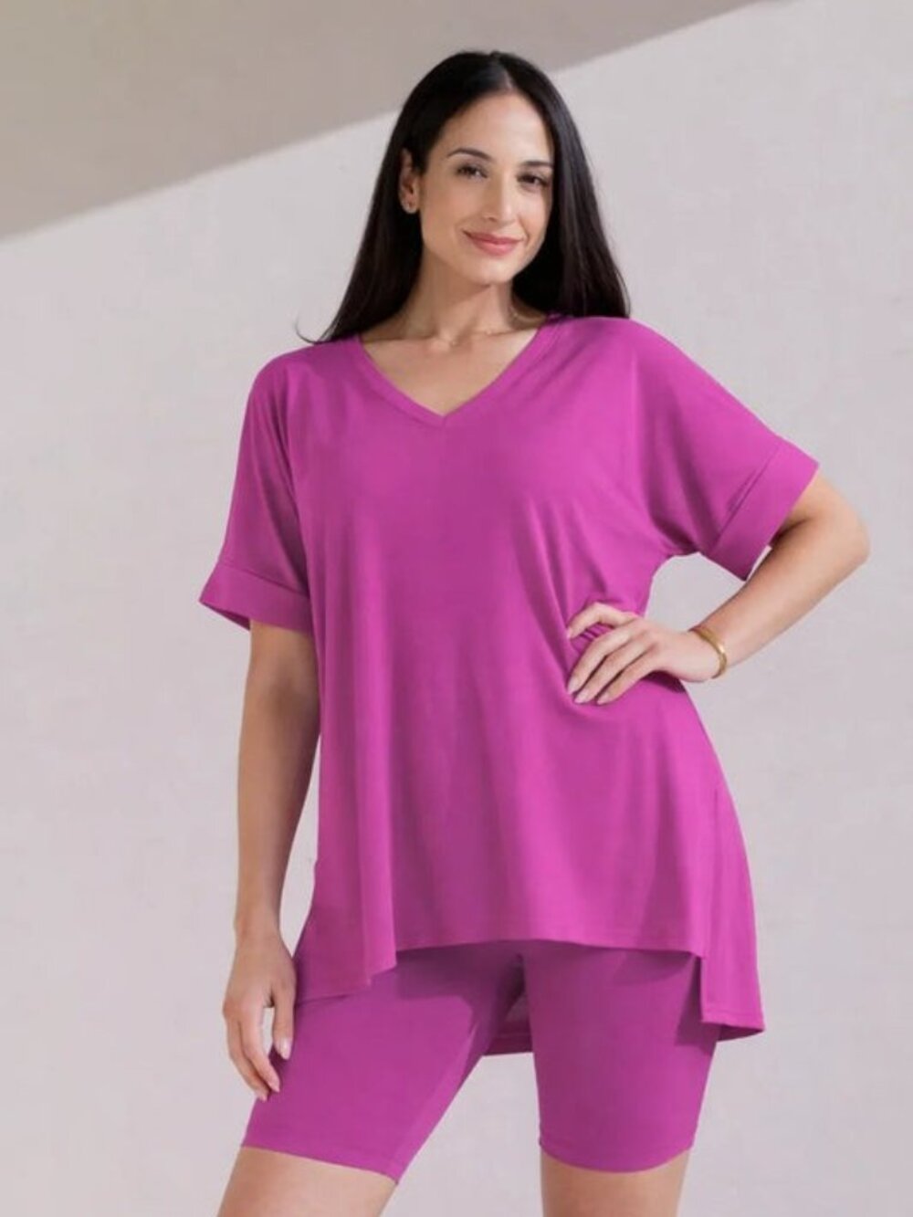Zenana Top and Shorts Set in Plum Size Medium